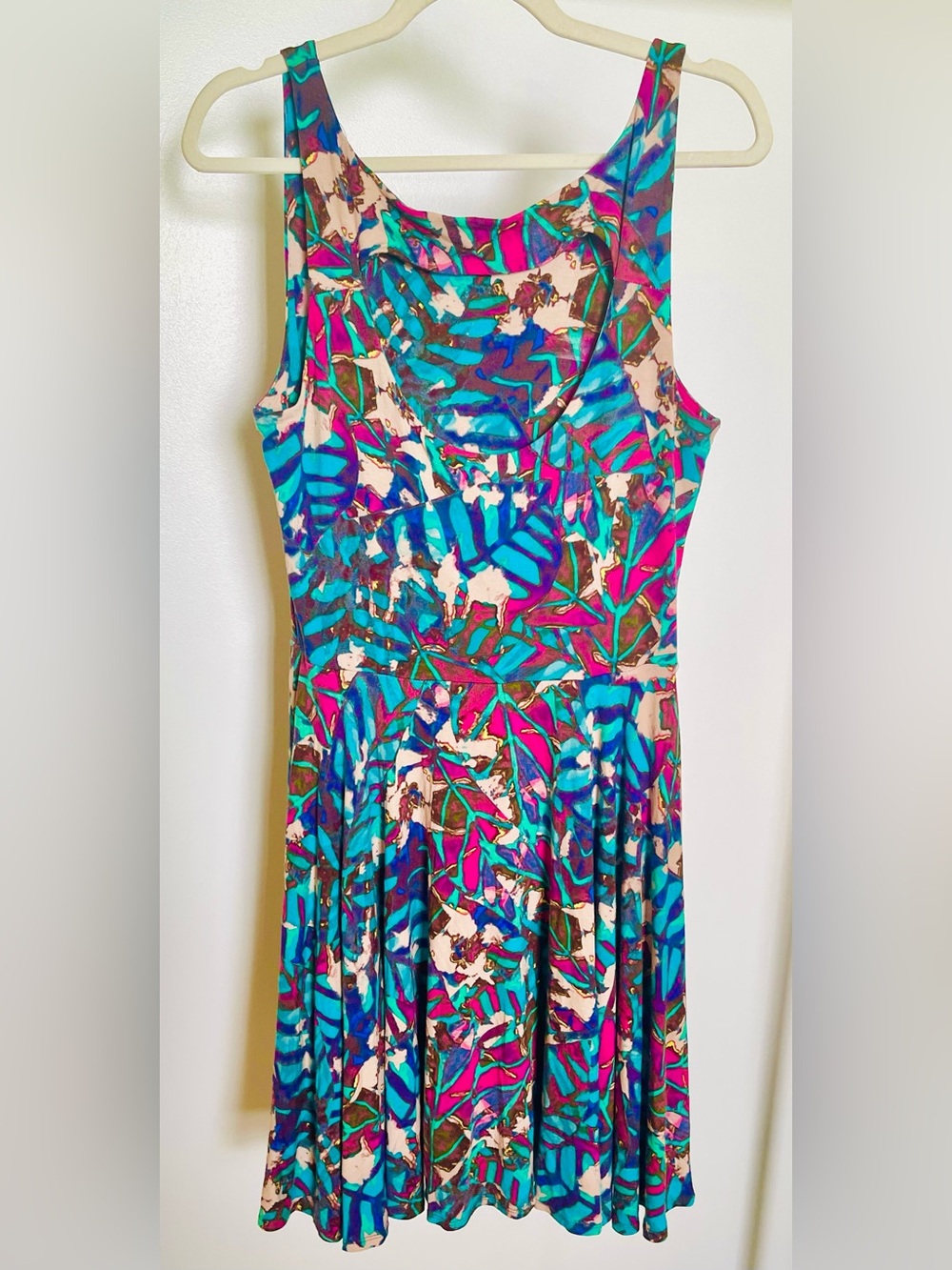 Cynthia Rowley Jewel Floral Abstract Skater Dress L Fall Boho Layering Career